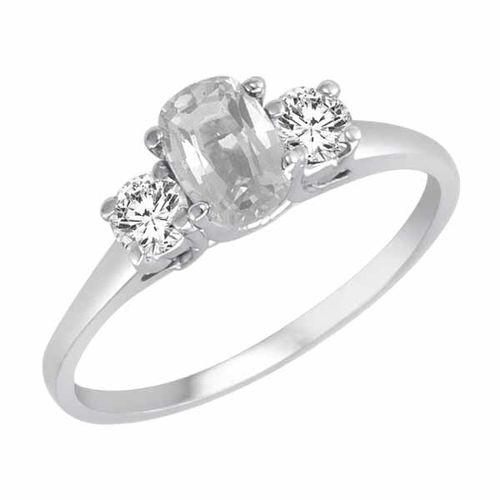 14K White Gold 3 Stone Cushion White Quartz and Round Diamond Ring (0.45 cttw)