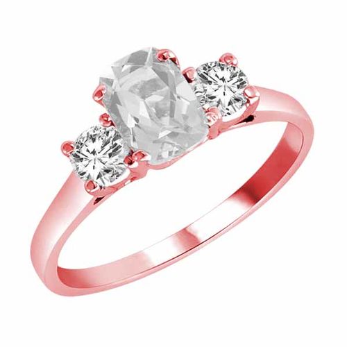 14K Rose Gold 3 Stone Cushion White Quartz and Round Diamond Ring (0.95 cttw)