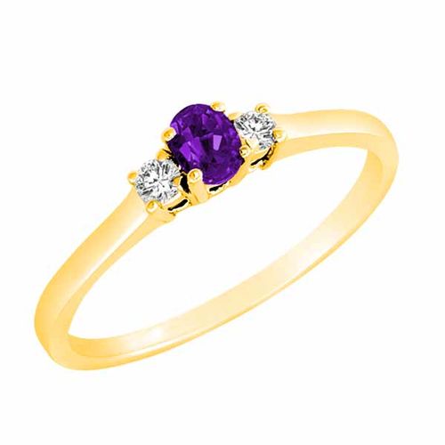 10K Yellow Gold 3 Stone Oval Amethyst and Round Diamond Ring (0.25 cttw)