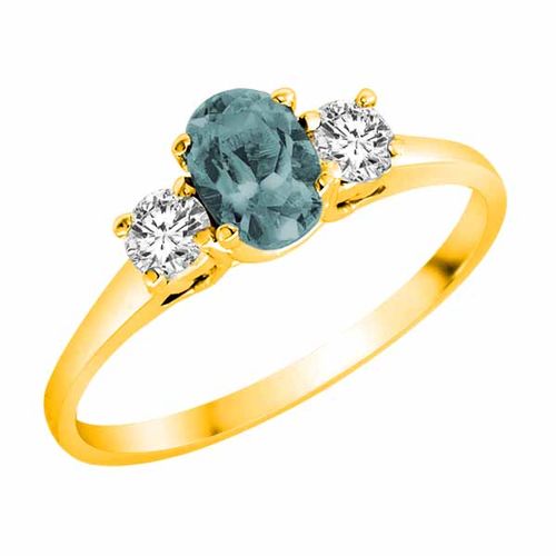 14K Yellow Gold 3 Stone Oval Aquamarine and Round Diamond Ring (0.45 cttw)