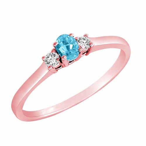 18K Rose Gold 3 Stone Oval Blue Topaz and Round Diamond Ring (0.25 cttw)