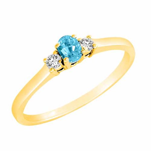 18K Yellow Gold 3 Stone Oval Blue Topaz and Round Diamond Ring (0.25 cttw)