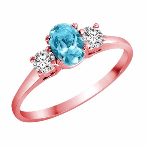 10K Rose Gold 3 Stone Oval Blue Topaz and Round Diamond Ring (0.45 cttw)