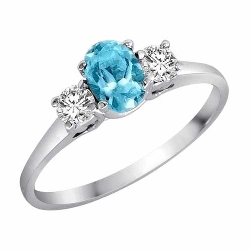 Platinum 3 Stone Oval Blue Topaz and Round Diamond Ring (0.45 cttw)