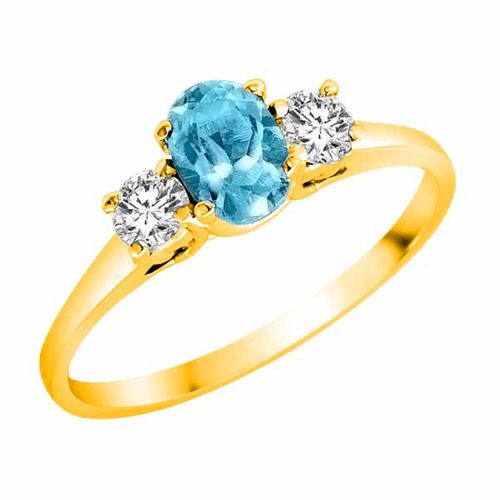 10K Yellow Gold 3 Stone Oval Blue Topaz and Round Diamond Ring (0.45 cttw)