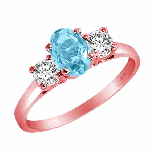 10K Rose Gold 3 Stone Oval Blue Topaz and Round Diamond Ring (0.95 cttw)