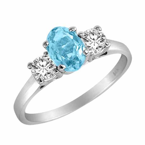 Sterling Silver 3 Stone Oval Blue Topaz and Round Diamond Ring (0.95 cttw)