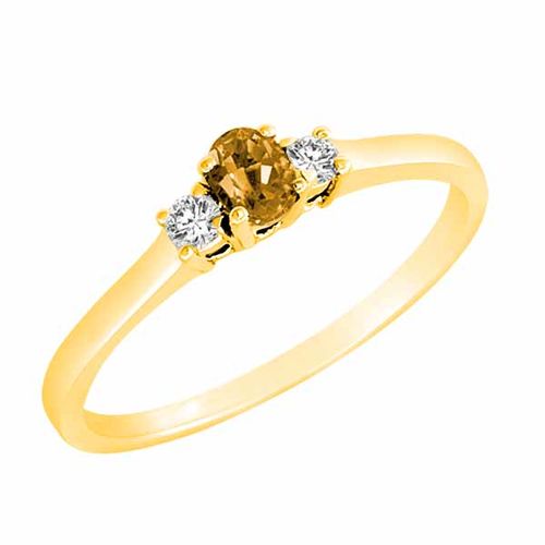 14K Yellow Gold 3 Stone Oval Citrine and Round Diamond Ring (0.25 cttw)