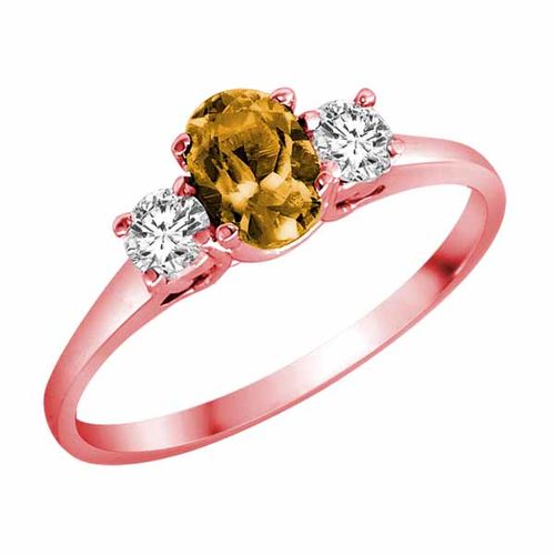 10K Rose Gold 3 Stone Oval Citrine and Round Diamond Ring (0.45 cttw)