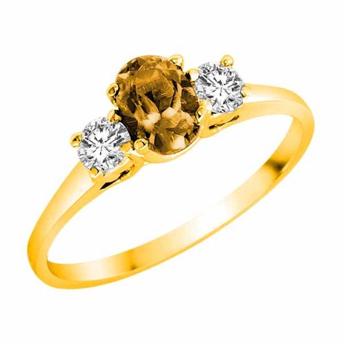 18K Yellow Gold 3 Stone Oval Citrine and Round Diamond Ring (0.45 cttw)