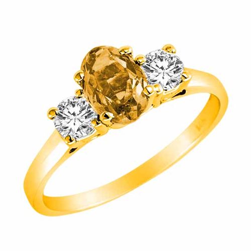 14K Yellow Gold 3 Stone Oval Citrine and Round Diamond Ring (0.95 cttw)