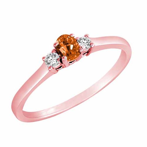 10K Rose Gold 3 Stone Oval Fire Opal and Round Diamond Ring (0.25 cttw)