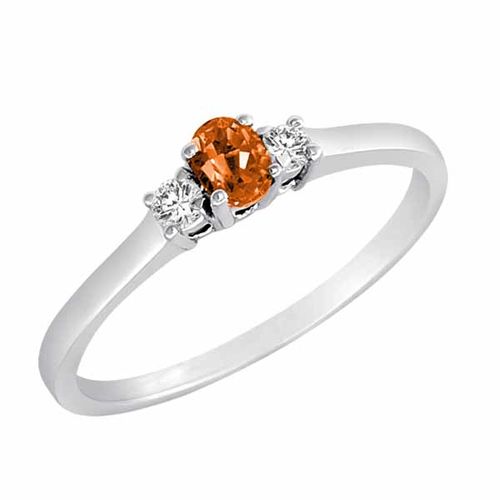 14K White Gold 3 Stone Oval Fire Opal and Round Diamond Ring (0.25 cttw)