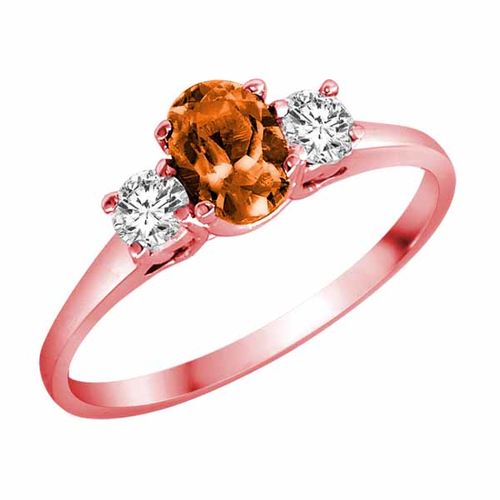 10K Rose Gold 3 Stone Oval Fire Opal and Round Diamond Ring (0.45 cttw)