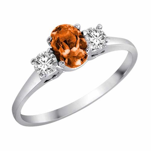 18K White Gold 3 Stone Oval Fire Opal and Round Diamond Ring (0.45 cttw)