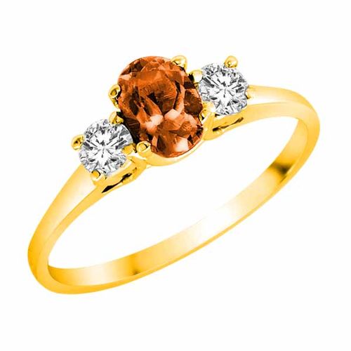 10K Yellow Gold 3 Stone Oval Fire Opal and Round Diamond Ring (0.45 cttw)