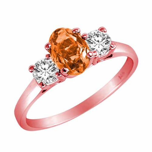 18K Rose Gold 3 Stone Oval Fire Opal and Round Diamond Ring (0.95 cttw)