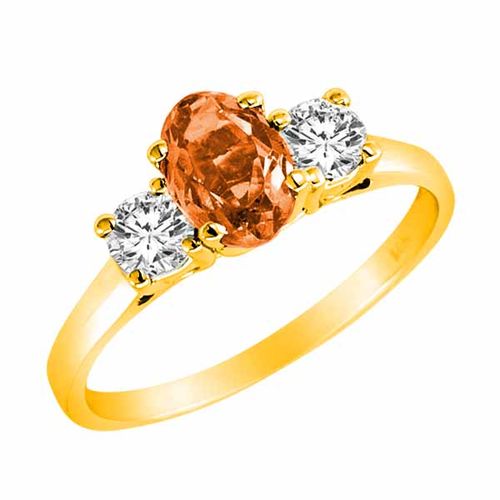14K Yellow Gold 3 Stone Oval Fire Opal and Round Diamond Ring (0.95 cttw)