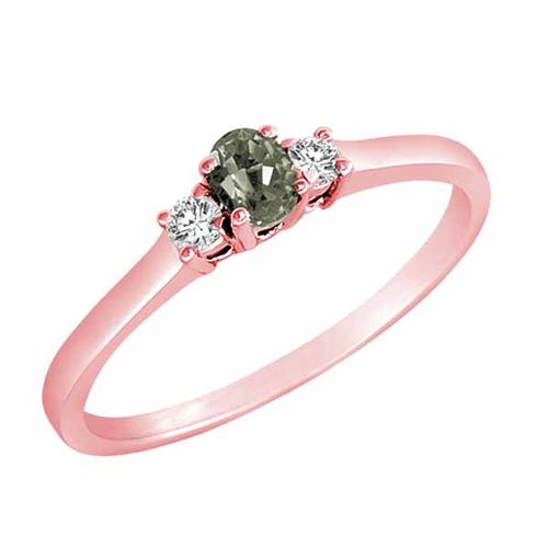 18K Rose Gold 3 Stone Oval Green Amethyst and Round Diamond Ring (0.25 cttw)