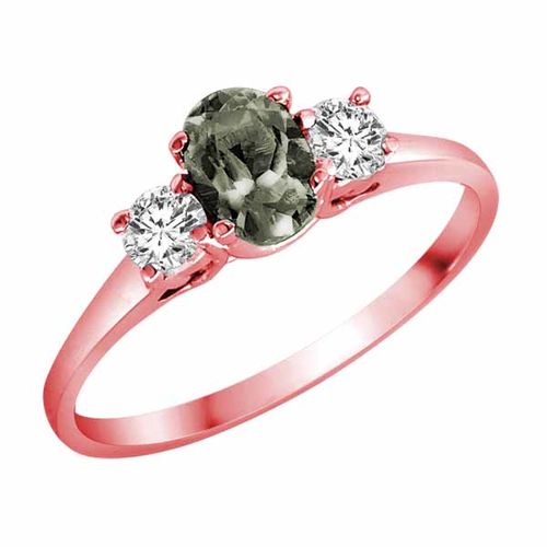 18K Rose Gold 3 Stone Oval Green Amethyst and Round Diamond Ring (0.45 cttw)