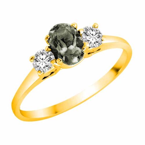 10K Yellow Gold 3 Stone Oval Green Amethyst and Round Diamond Ring (0.45 cttw)