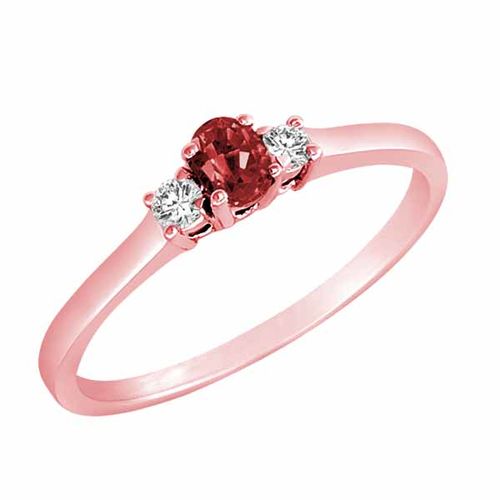 14K Rose Gold 3 Stone Oval Garnet and Round Diamond Ring (0.25 cttw)