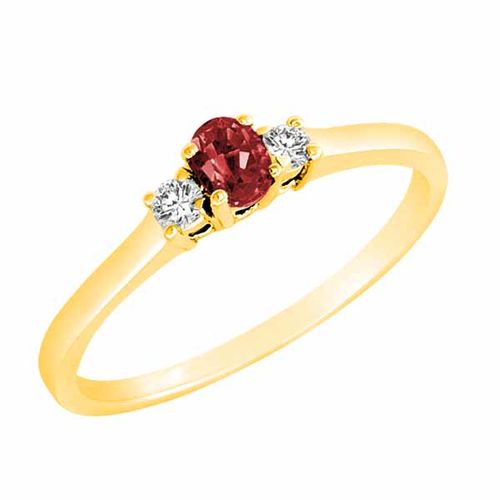 18K Yellow Gold 3 Stone Oval Garnet and Round Diamond Ring (0.25 cttw)