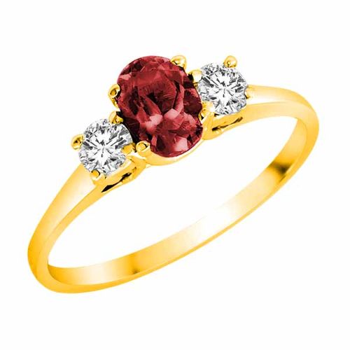 14K Yellow Gold 3 Stone Oval Garnet and Round Diamond Ring (0.45 cttw)
