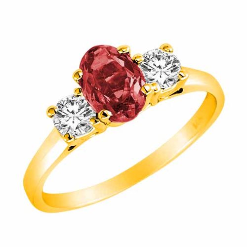 10K Yellow Gold 3 Stone Oval Garnet and Round Diamond Ring (0.95 cttw)