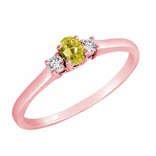 14K Rose Gold 3 Stone Oval Lemon Quartz and Round Diamond Ring (0.25 cttw)
