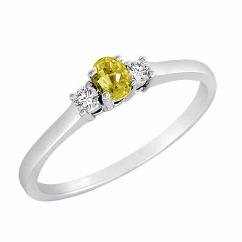 Platinum 3 Stone Oval Lemon Quartz and Round Diamond Ring (0.25 cttw)