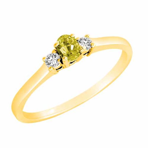 10K Yellow Gold 3 Stone Oval Lemon Quartz and Round Diamond Ring (0.25 cttw)