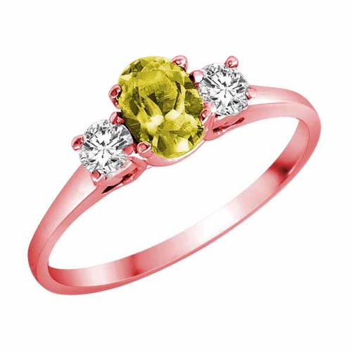 14K Rose Gold 3 Stone Oval Lemon Quartz and Round Diamond Ring (0.45 cttw)