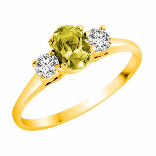 10K Yellow Gold 3 Stone Oval Lemon Quartz and Round Diamond Ring (0.45 cttw)