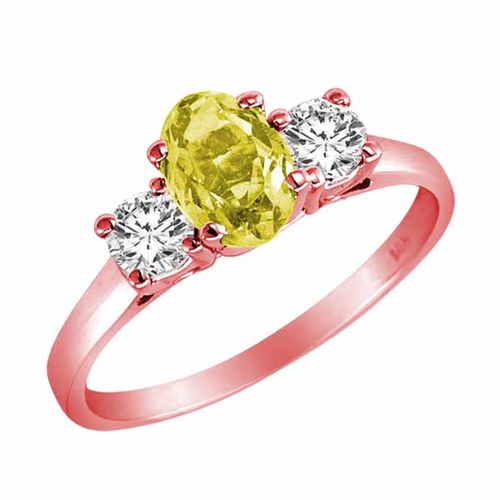 10K Rose Gold 3 Stone Oval Lemon Quartz and Round Diamond Ring (0.95 cttw)