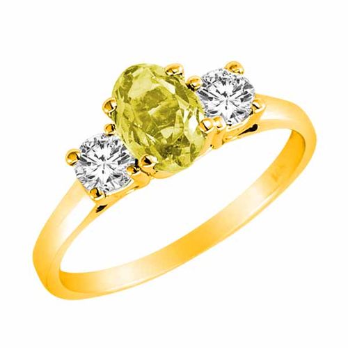 14K Yellow Gold 3 Stone Oval Lemon Quartz and Round Diamond Ring (0.95 cttw)