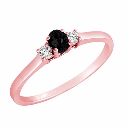 10K Rose Gold 3 Stone Oval Onyx and Round Diamond Ring (0.25 cttw)