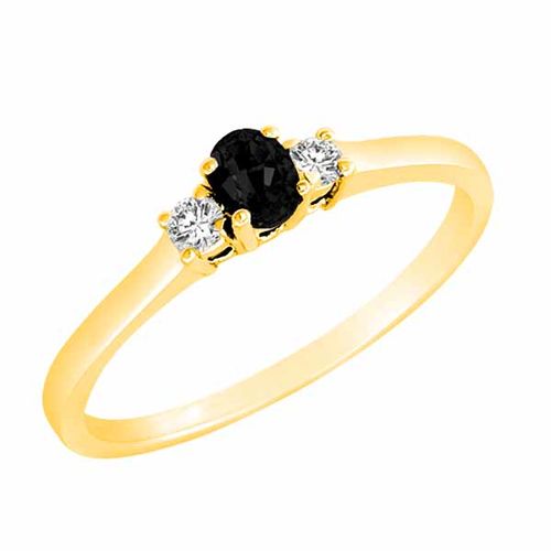 18K Yellow Gold 3 Stone Oval Onyx and Round Diamond Ring (0.25 cttw)