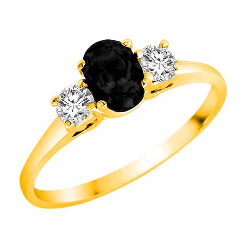 14K Yellow Gold 3 Stone Oval Onyx and Round Diamond Ring (0.45 cttw)