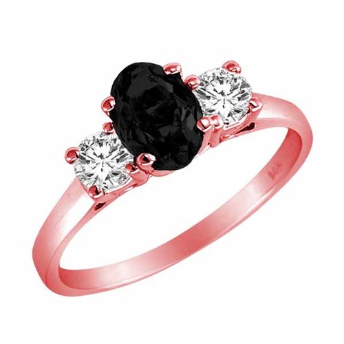 18K Rose Gold 3 Stone Oval Onyx and Round Diamond Ring (0.95 cttw)