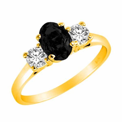 18K Yellow Gold 3 Stone Oval Onyx and Round Diamond Ring (0.95 cttw)