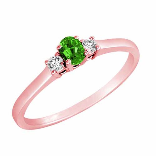 18K Rose Gold 3 Stone Oval Peridot and Round Diamond Ring (0.25 cttw)