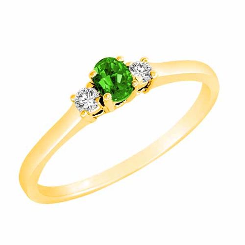 14K Yellow Gold 3 Stone Oval Peridot and Round Diamond Ring (0.25 cttw)