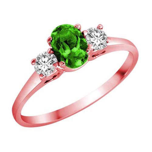 14K Rose Gold 3 Stone Oval Peridot and Round Diamond Ring (0.45 cttw)