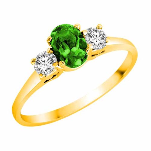 10K Yellow Gold 3 Stone Oval Peridot and Round Diamond Ring (0.45 cttw)