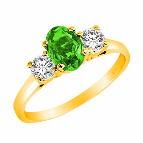 10K Yellow Gold 3 Stone Oval Peridot and Round Diamond Ring (0.95 cttw)