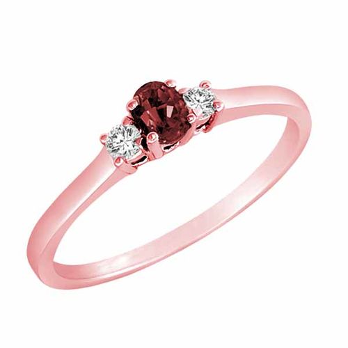 14K Rose Gold 3 Stone Oval Ruby and Round Diamond Ring (0.25 cttw)