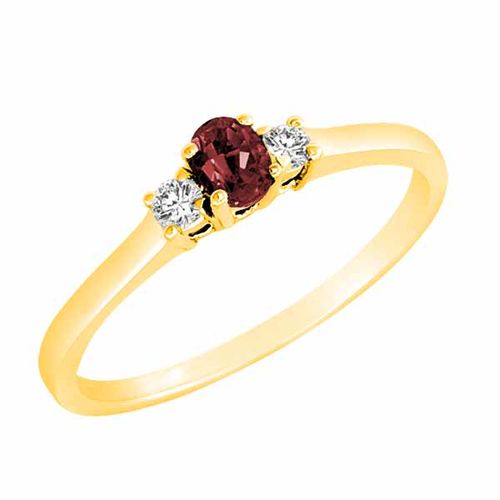 10K Yellow Gold 3 Stone Oval Ruby and Round Diamond Ring (0.25 cttw)