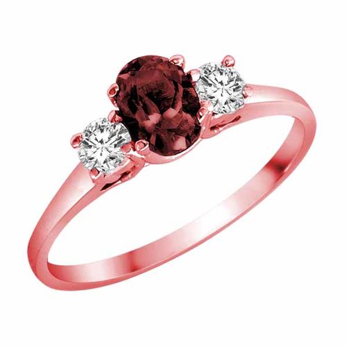 18K Rose Gold 3 Stone Oval Ruby and Round Diamond Ring (0.45 cttw)