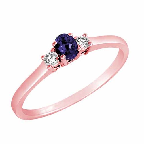 14K Rose Gold 3 Stone Oval Blue Sapphire and Round Diamond Ring (0.25 cttw)